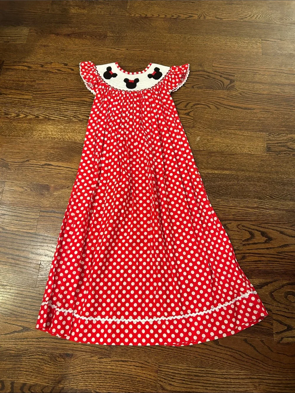 Girls' Red Polka Dot Formal Dress with Embroidered Yoke